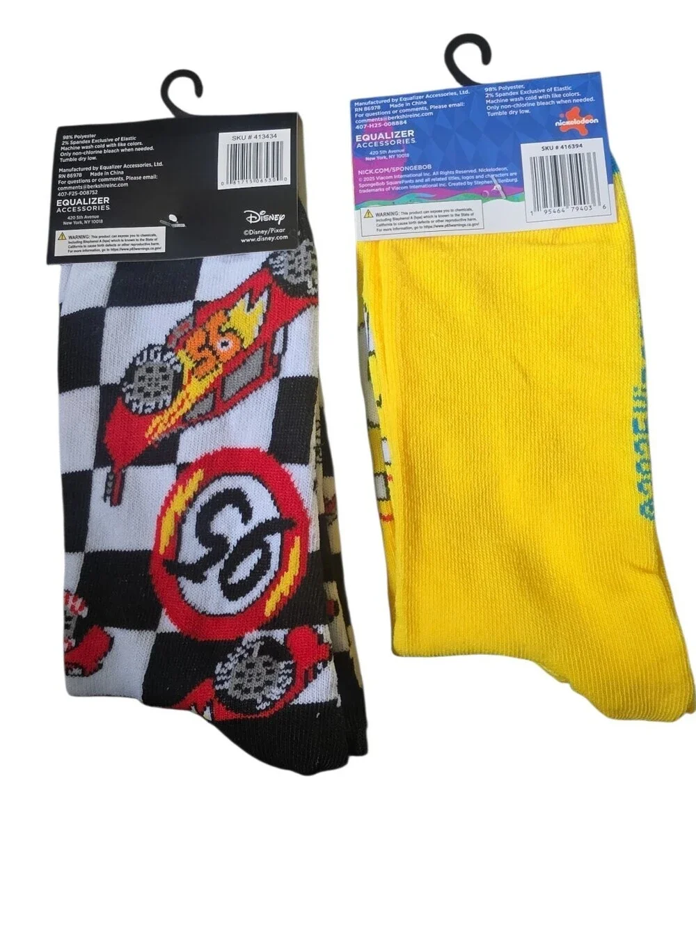 Licensed SpongeBob SquarePants And Lightning McQueen Crew Socks. NWT SIZE 9-13